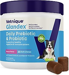Vetnique Labs Glandex Daily Probiotics & Digestive Health Prebiotics Bacon Flavor Soft Chew Aid Supplement for Dogs, 60 count