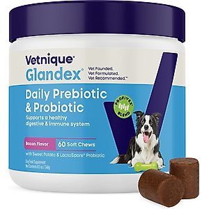 Vetnique Labs Glandex Daily Probiotics & Digestive Health Prebiotics Bacon Flavor Soft Chew Aid Supplement for Dogs, 60 count