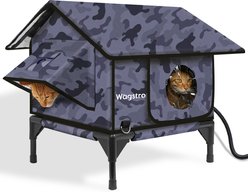 Wagstro Waterproof Escape Tunnel & Elevated Eco-Friendly Insulated Polyester Outdoor Heated Cat House, Black, Small