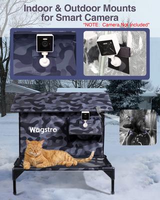 Show full view: Wagstro Cozy Polyester Outdoor Heated Cat House with Raised Deck, Rainproof Roof & Thermal Pad, Large, Black slide 4 of 6