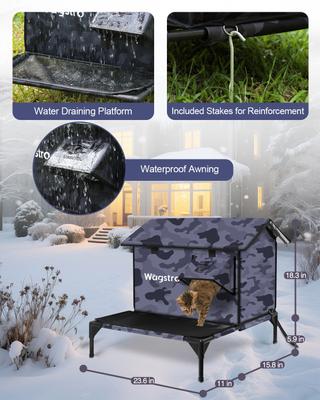 Show full view: Wagstro Cozy Polyester Outdoor Heated Cat House with Raised Deck, Rainproof Roof & Thermal Pad, Large, Black slide 2 of 6