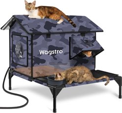Wagstro Cozy Polyester Outdoor Heated Cat House with Raised Deck, Rainproof Roof & Thermal Pad, Large, Black