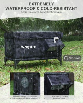 Show full view: Wagstro Camera Ready Interior Rainproof One-Way Exit Panel Polyester Outdoor Heated Cat House, Large, Black slide 2 of 6