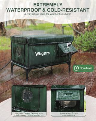 Show full view: Wagstro Camera Ready Interior Rainproof One-Way Exit Panel Polyester Outdoor Heated Cat House, Large, Green slide 3 of 7