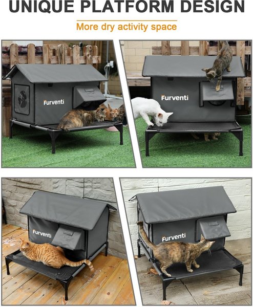 Furventi Camera Enabled Waterproof Insulated Polyester Outdoor Heated Cat House, Large