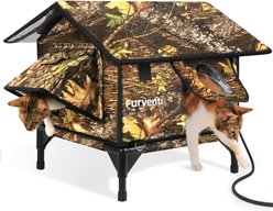 Furventi Leaf Camouflage Hideaway Weatherproof Insulated Elevated Polyester Outdoor Heated Cat Shelter, Green, Small