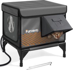 Furventi Eco-Friendly Rainproof Insulated Multiple Outlets Polyester Outdoor Heated Cat House, Grey, Small