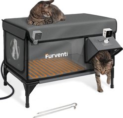 Furventi Camera Enabled Waterproof Insulated Polyester Outdoor Heated Cat House, Large, Grey