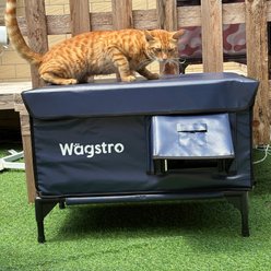 Wagstro Elevated Foam Panel Rain Roof Heavy Duty Polyester Outdoor Heated Cat House, Blue, Large