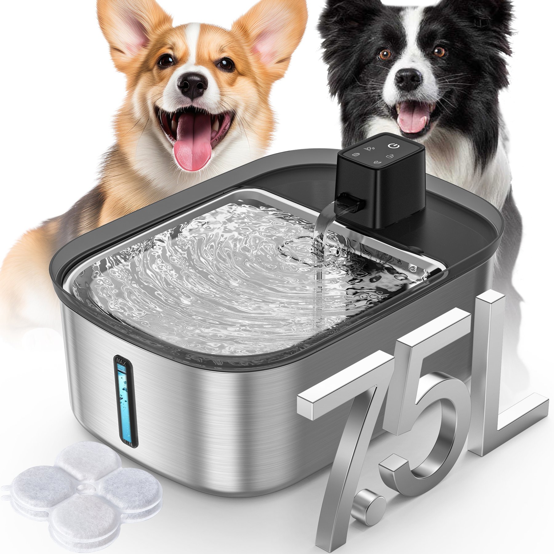 Chumajor Wireless Water Fountain with Motion Sensor for Dogs & Cats, Large