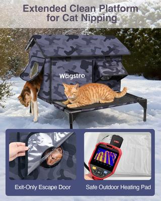 Show full view: Wagstro Cozy Polyester Outdoor Heated Cat House with Raised Deck, Rainproof Roof & Thermal Pad, Large, Black slide 3 of 6