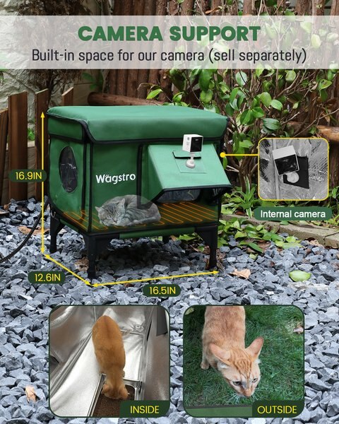 Wagstro Weatherproof, Insulated, Eco-Friendly with Escape Routes & Raised Platform Polyester Outdoor Heated Cat House, Green