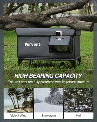 Show full view: Furventi Camera Enabled Waterproof Insulated Polyester Outdoor Heated Cat House, Large, Grey slide 4 of 9