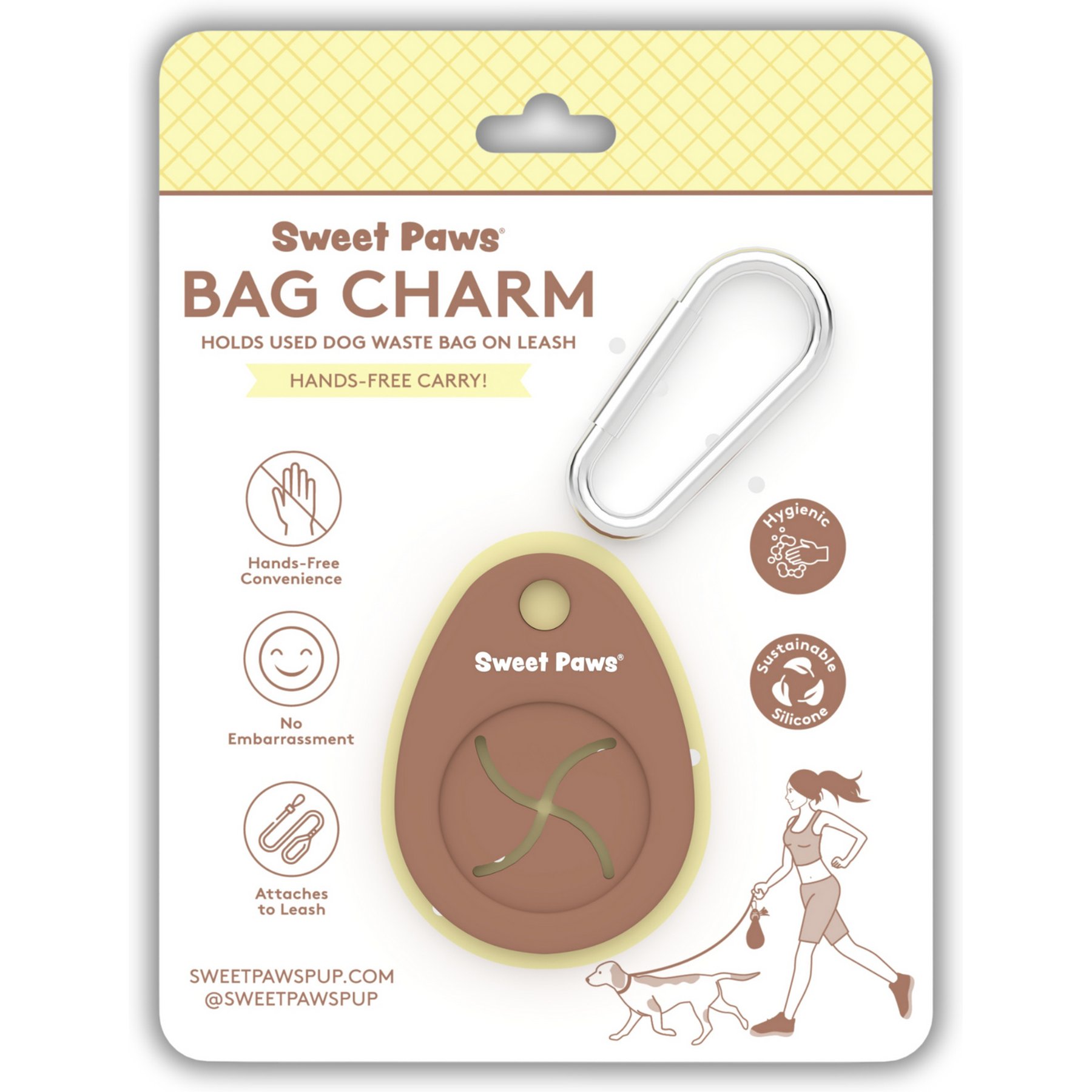 Sweet Paws Bag Charm Hands-Free Used Dog Poop Bag Carrier, Mocha, 1 count