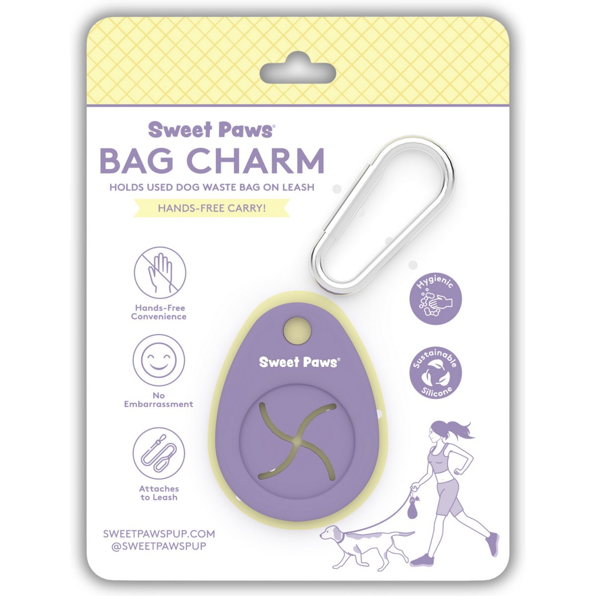 Sweet Paws Bag Charm Hands-Free Used Dog Poop Bag Carrier, Lavender Cream, 1 count