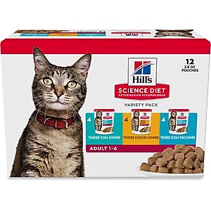 Hill's Science Diet Adult Tender Dinner Variety Pack Cat Food, 2.8-oz pouch, case of 12