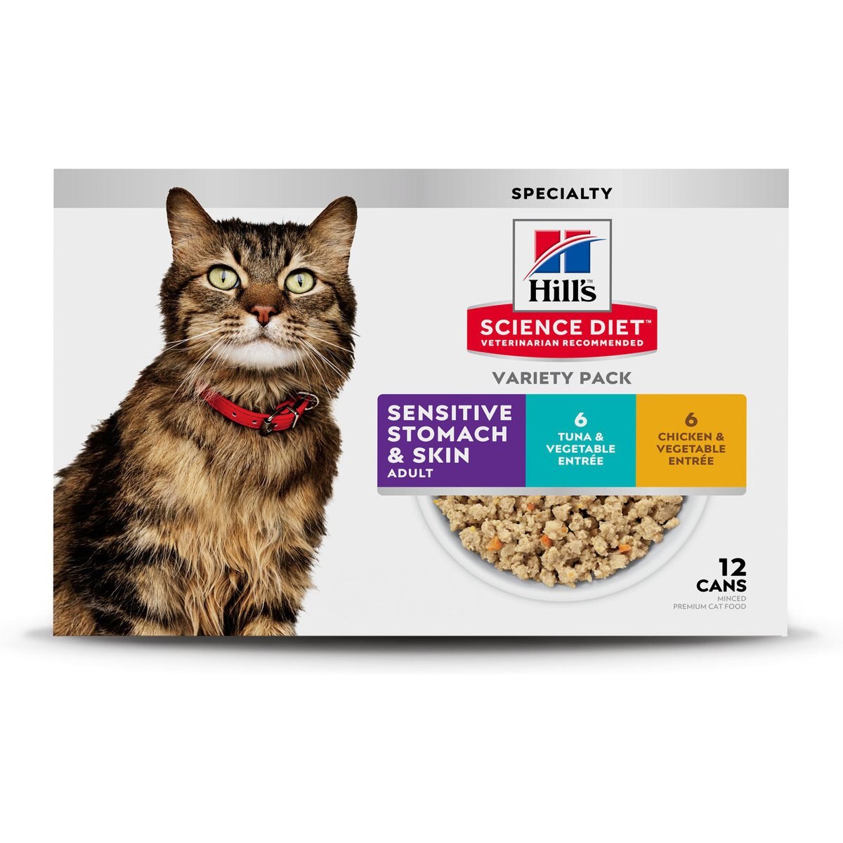 Hill's Science Diet Adult Sensitive Stomach & Sensitive Skin Tuna & Vegetable & Chicken & Vegetable Variety Pack Wet Cat Food, 2.9-oz can, 12 count