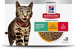 Hill's Science Diet Adult Perfect Weight Management Vegetable & Chicken & Liver & Chicken Variety Pack Wet Cat Food, 2.9-oz can, 12 case