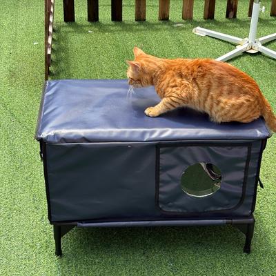 Show full view: Wagstro Elevated Foam Panel Rain Roof Heavy Duty Polyester Outdoor Heated Cat House, Blue, Large slide 4 of 5