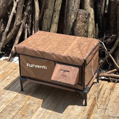 Show full view: Furventi Elevated Foam Panel Eco-Friendly, Waterproof Roof Polyester Outdoor Heated Cat House, Brown, Large slide 3 of 9
