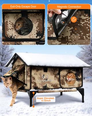 Show full view: Clawsable Waterproof Polyester Outdoor Cat Shelter with Heating Pad, Desert Camo, Small slide 4 of 6