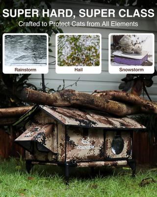 Show full view: Clawsable Waterproof Polyester Outdoor Cat Shelter with Heating Pad, Desert Camo, Small slide 3 of 6