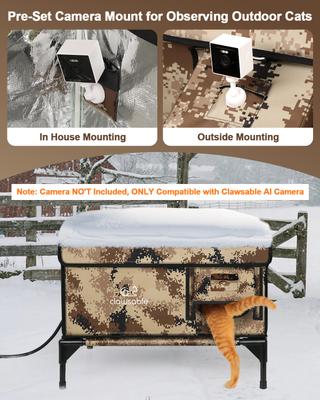 Show full view: Clawsable Elevated Polyester Outdoor Cat Shelter with Heated Pad, Desert Camo, Large slide 7 of 7