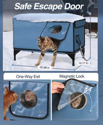 Clawsable Polyester Outdoor Extra Warm Heated Cat House, Gray Blue, Large slide 2 of 7