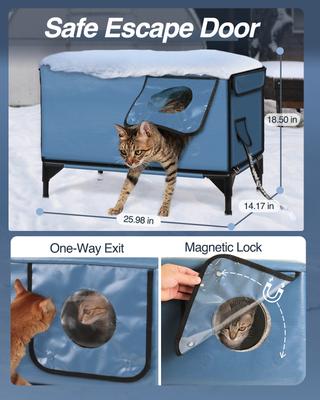 Show full view: Clawsable Polyester Outdoor Extra Warm Heated Cat House, Gray Blue, Large slide 6 of 7