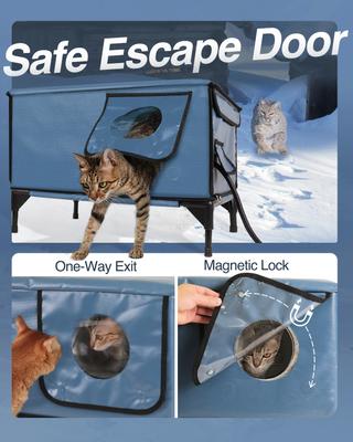 Show full view: Clawsable Polyester Outdoor Extra Warm Heated Cat House, Gray Blue, Large slide 7 of 7