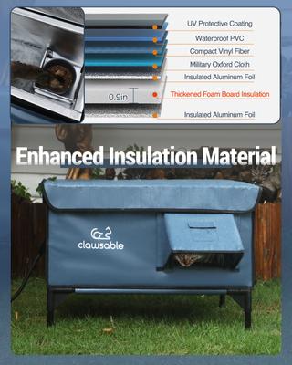 Show full view: Clawsable Polyester Outdoor Extra Warm Heated Cat House, Gray Blue, Large slide 4 of 7