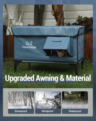 Show full view: Clawsable Polyester Outdoor Extra Warm Heated Cat House, Gray Blue, Large slide 3 of 7