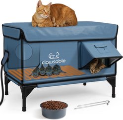Clawsable Polyester Outdoor Extra Warm Heated Cat House, Gray Blue, Large