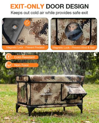 Show full view: Clawsable Elevated Polyester Outdoor Cat Shelter with Heated Pad, Desert Camo, Large slide 6 of 7