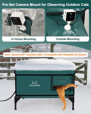 Show full view: Clawsable Elevated Polyester Outdoor Cat Shelter with Heated Pad, Dark Green, Small slide 7 of 7