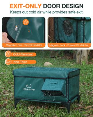 Show full view: Clawsable Elevated Polyester Outdoor Cat Shelter with Heated Pad, Dark Green, Small slide 6 of 7