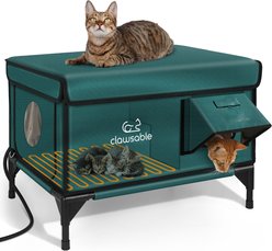 Clawsable Elevated Polyester Outdoor Cat Shelter with Heated Pad, Dark Green, Large slide 1 of 7