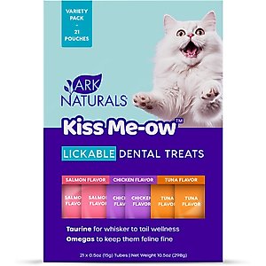 Ark Naturals Kiss Me-Ow Variety Pack Tuna, Salmon & Chicken Lickable Dental Cat Treats, 0.5-oz tube, case of 21