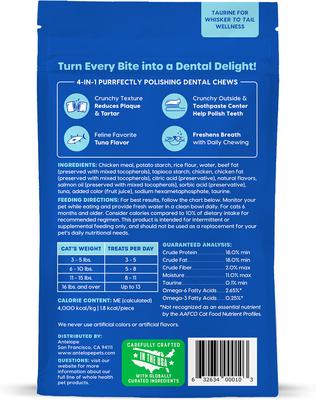 Show full view: Ark Naturals Kiss Me-Ow Cleaning Tuna Dental Chews Crunchy Cat Treats, 3-oz bag slide 3 of 6