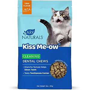 Ark Naturals Kiss Me-Ow Cleaning Tuna Dental Chews Crunchy Cat Treats, 3-oz bag
