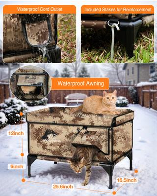 Show full view: Clawsable Polyester Outdoor Heated Cat Shelter with Night Vision, Desert Camo, Large slide 5 of 7