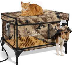 Clawsable Polyester Outdoor Heated Cat Shelter with Night Vision, Desert Camo, Large