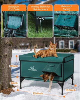 Show full view: Clawsable Polyester Outdoor Heated Cat Shelter with Night Vision, Dark Green, Large slide 4 of 6