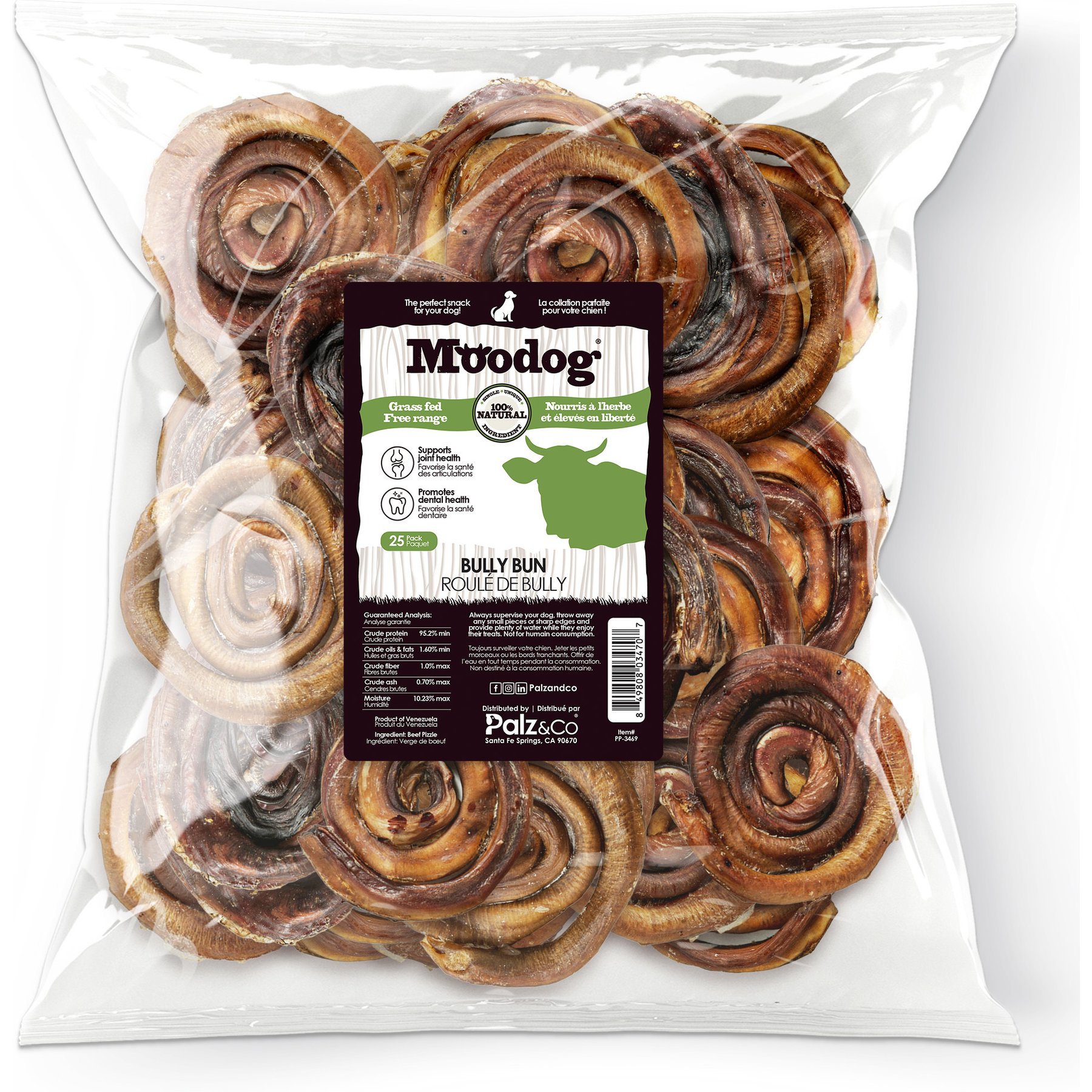 Palz&Co Moodog Beef Bully Bun/Caps Dog Treats, 25 count