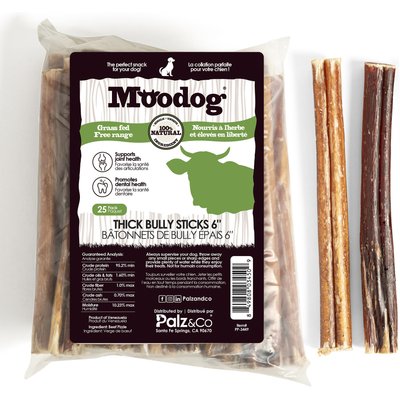 Palz&Co Palz&Co Moodog 6-inch Beef Thick Bully Sticks Dog Treats, 25 count