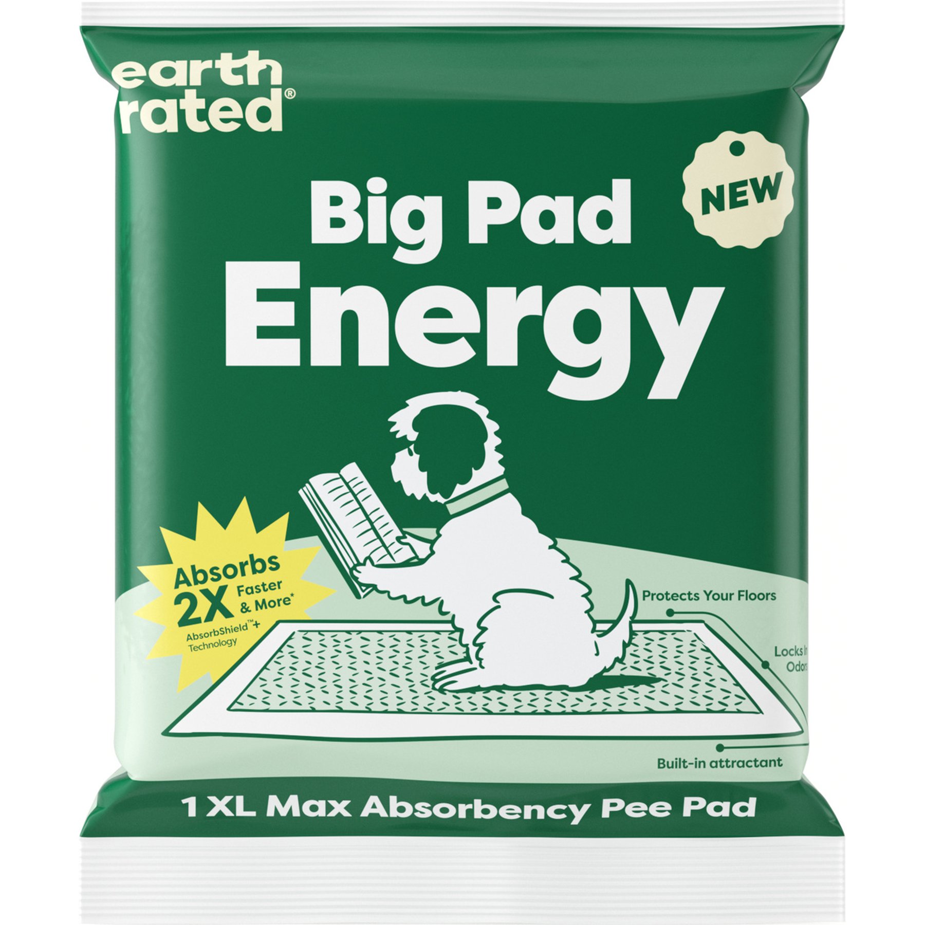 Earth Rated Max Absorbency Dog Pee Pads, X-Large: 28 x 34-in, Unscented, 1 count