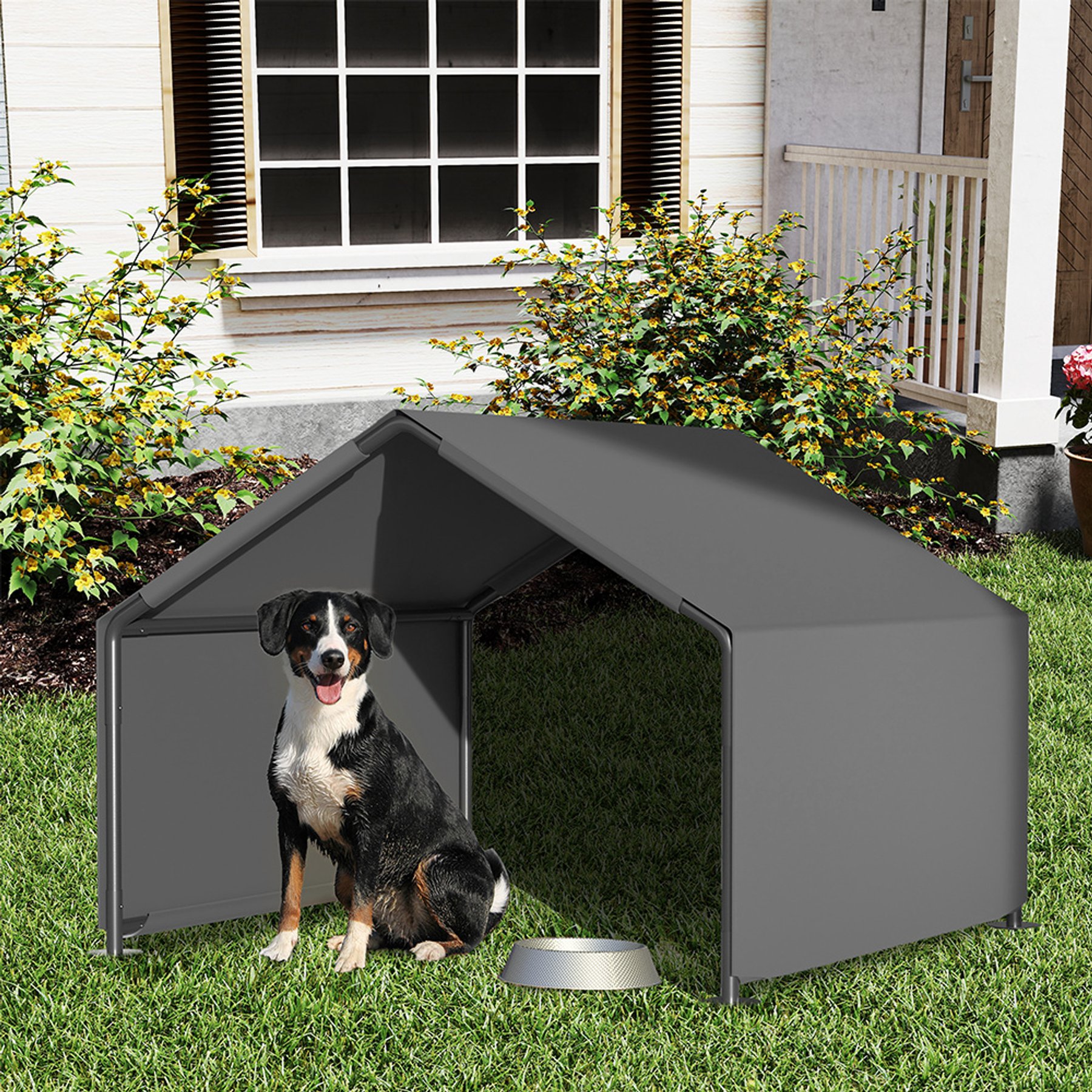 Yafylly Outdoor Dog Tent with UV Protection & Waterproof Cover, Gray, Medium