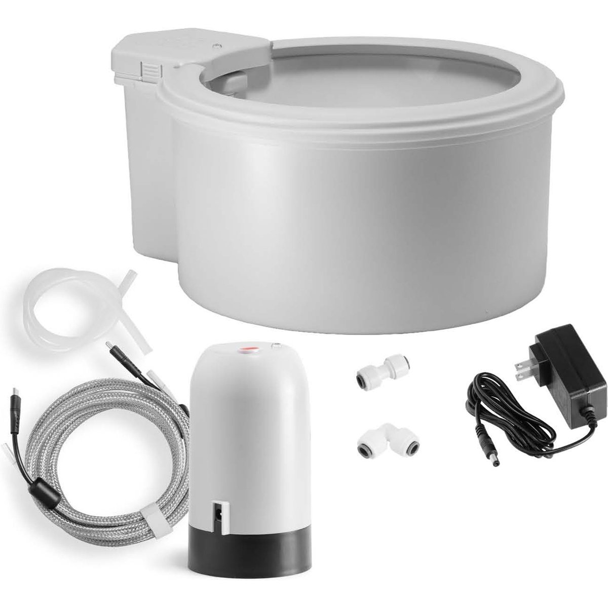 Always Full Automatic Dog & Cat Water Bowl & Bottle Pump Self Cleaning & Refilling Dispenser, Matte Gray, 9-in