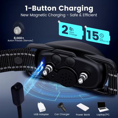 Show full view: PetNF Rechargeable Waterproof Anti-Bark Dog Collar, Black slide 6 of 8