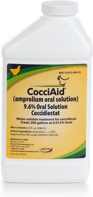 Show full view: Aurora Pharmaceuticals CocciAid (Amprolium) 9.6% Oral Solution Coccidiostat Farm Animal Dewormer, 1-gal bottle slide 3 of 3